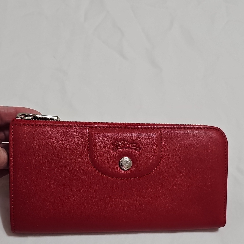 Longchamp Cuir Le Pliage Red Wallet